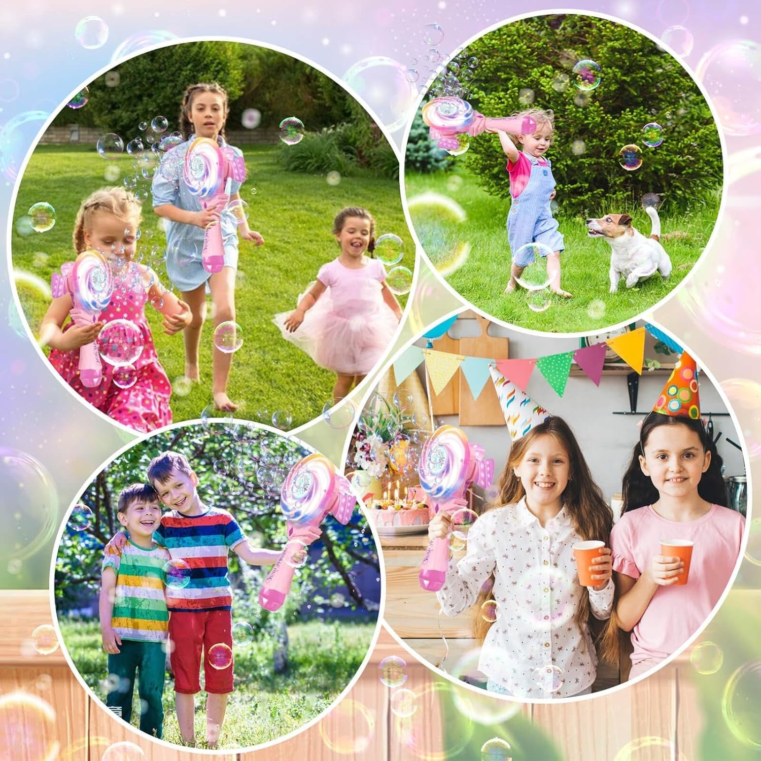 Pink Bubble Wand Toy for Girls LED Windmill Bubble Machine