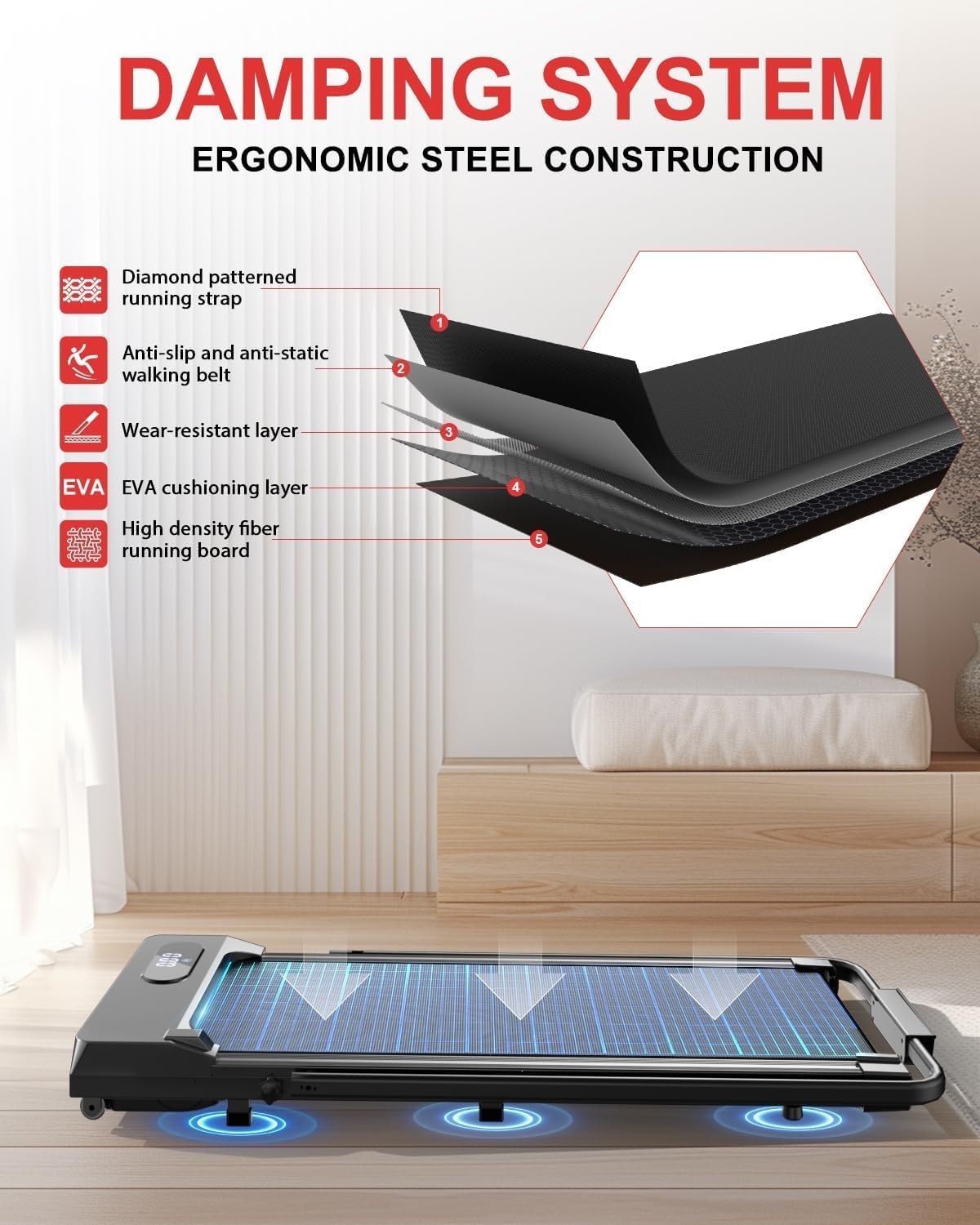Walking Pad Treadmill Incline Under Desk 8km/h Portable Home.