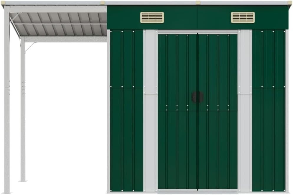 Metal Garden Shed Outdoor Tool Firewood Bike Storage 277x111x181cm Green