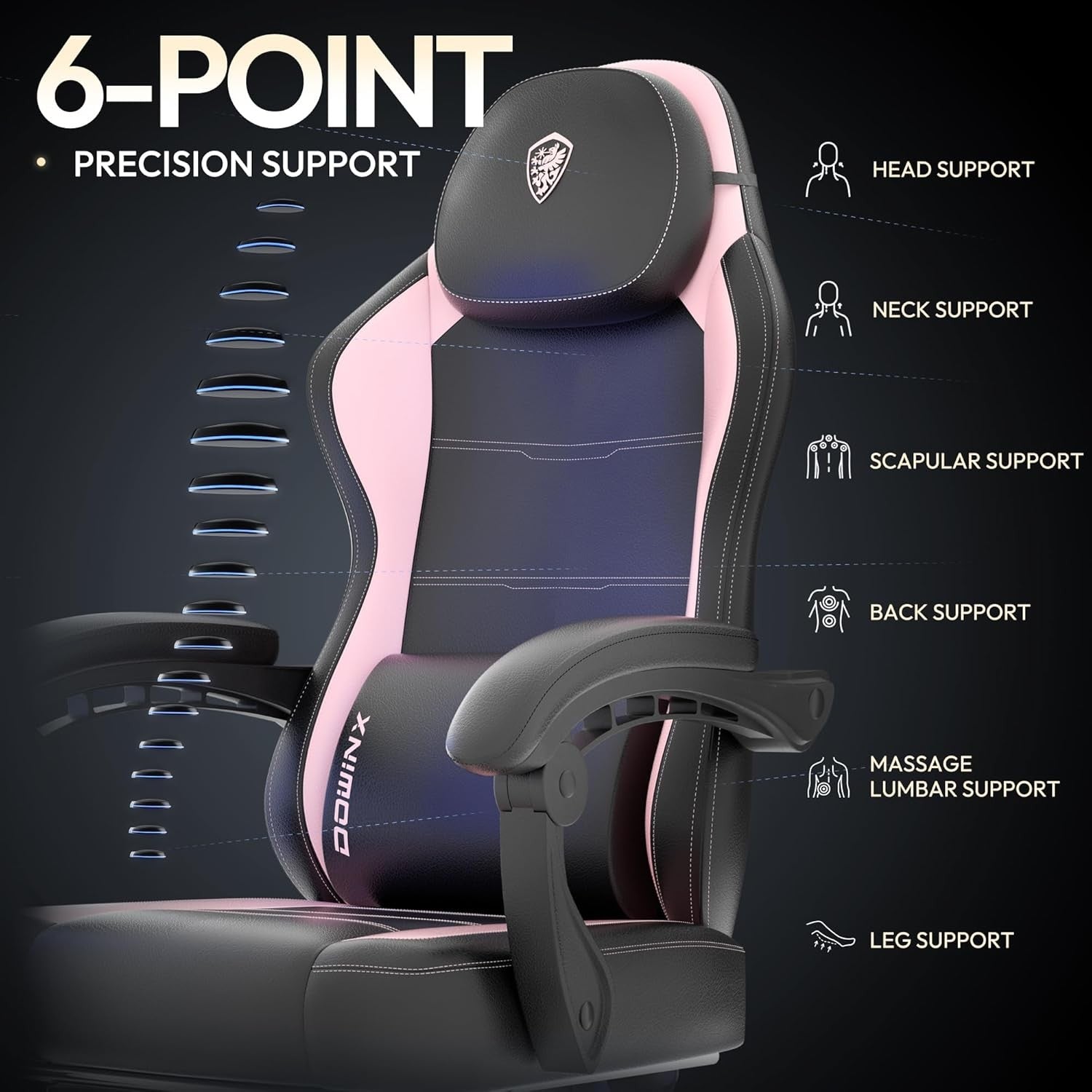 200kg Heavy Duty Gaming Chair Pink w/ Footrest Massage Lumbar