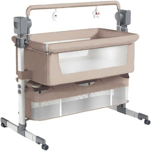Adjustable Baby Bedside Crib Electric Co-Sleeper with Mattress & Storage Beige