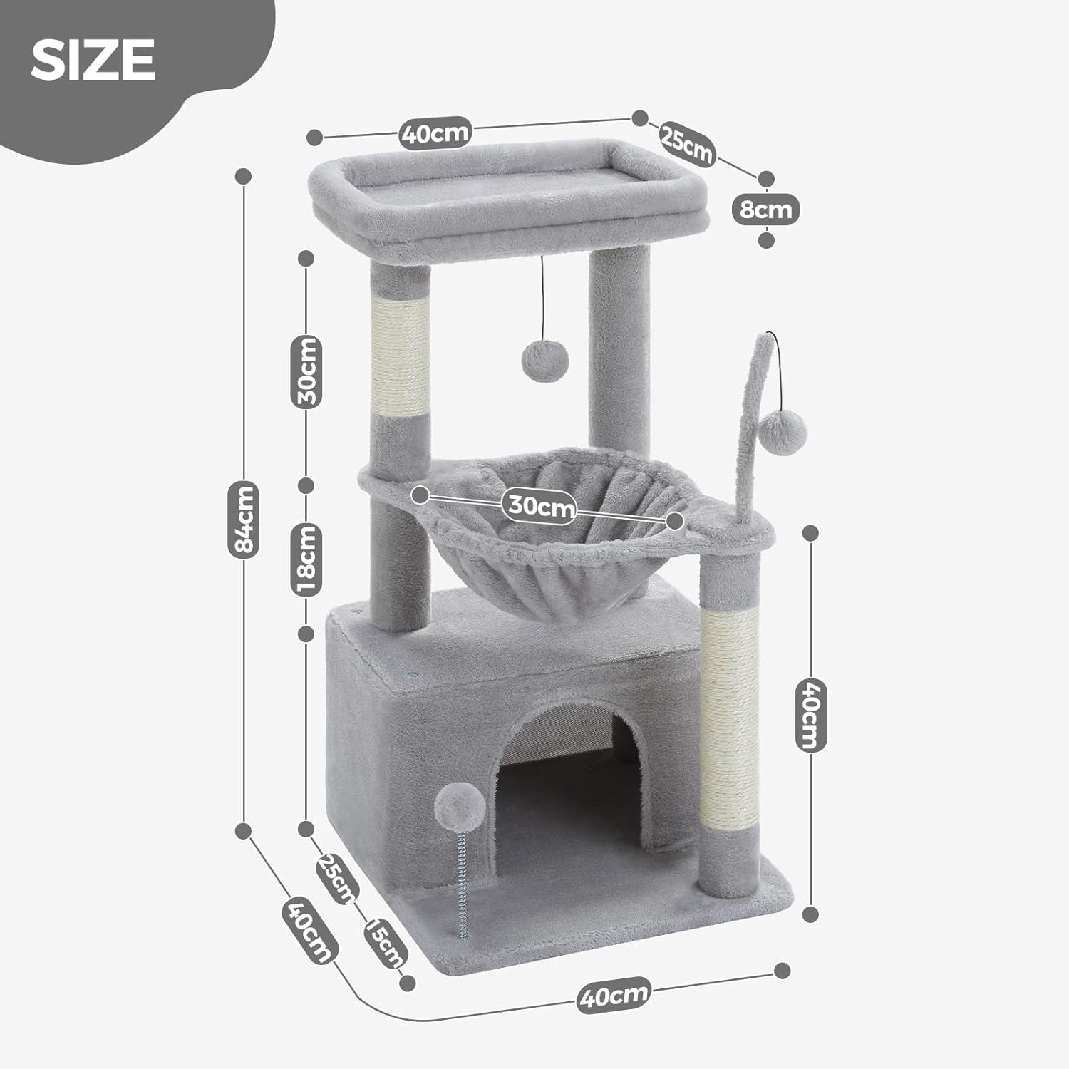 Cat Tree Tower Condo with Hammock Scratching Post Indoor Play 79cm
