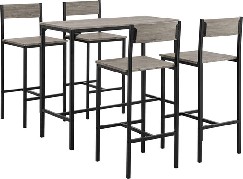 5-Piece Breakfast Bar Table Set w/ 4 Stools Industrial Dining Set Black Natural