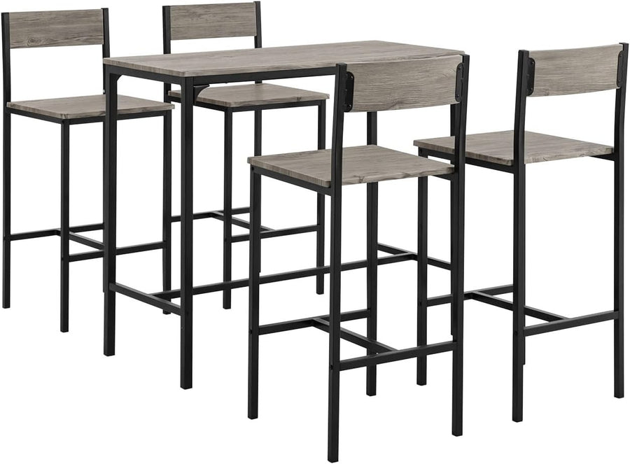 5-Piece Breakfast Bar Table Set w/ 4 Stools Industrial Dining Set Black Natural