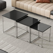 3 Pc Black Nesting Coffee Table Set Modern End Side Sofa Tables Space Saving