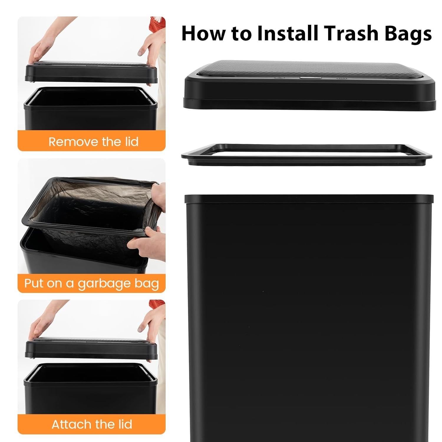 50L Automatic Kitchen Bin Touchless Stainless Steel Tall Sensor Lid