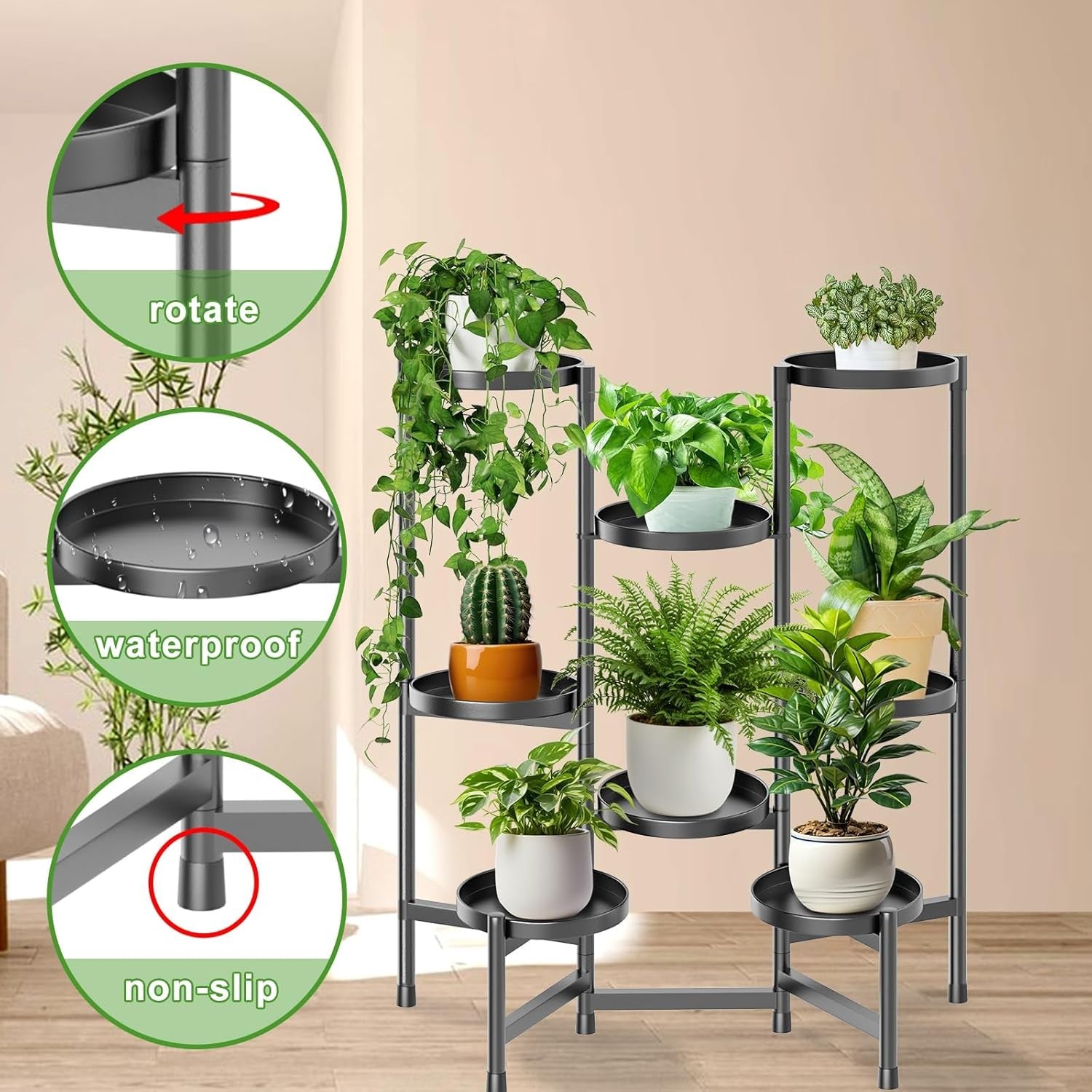 8 Tier Adjustable Metal Plant Stand Indoor Outdoor Tall Flower Display Rack