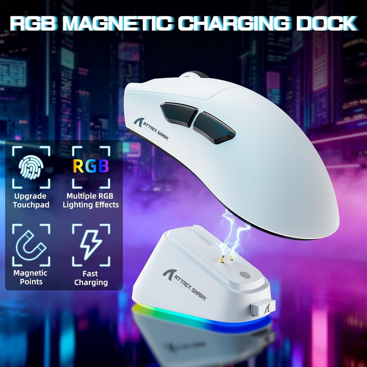 Wireless Gaming Mouse 25000 DPI 65g RGB Dock 100M Clicks White