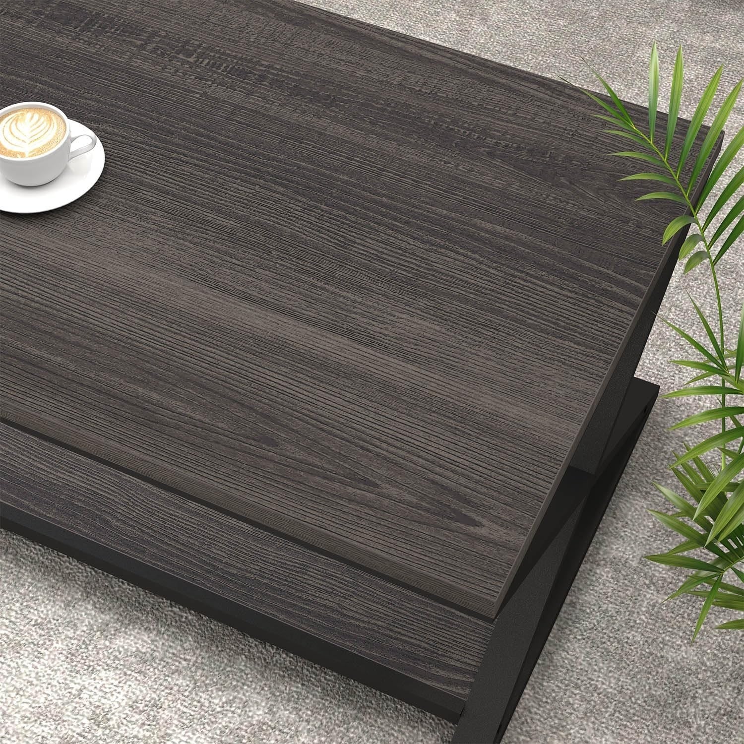 Industrial Grey Coffee Table with Storage Shelf – Modern 47" Metal Wood Design
