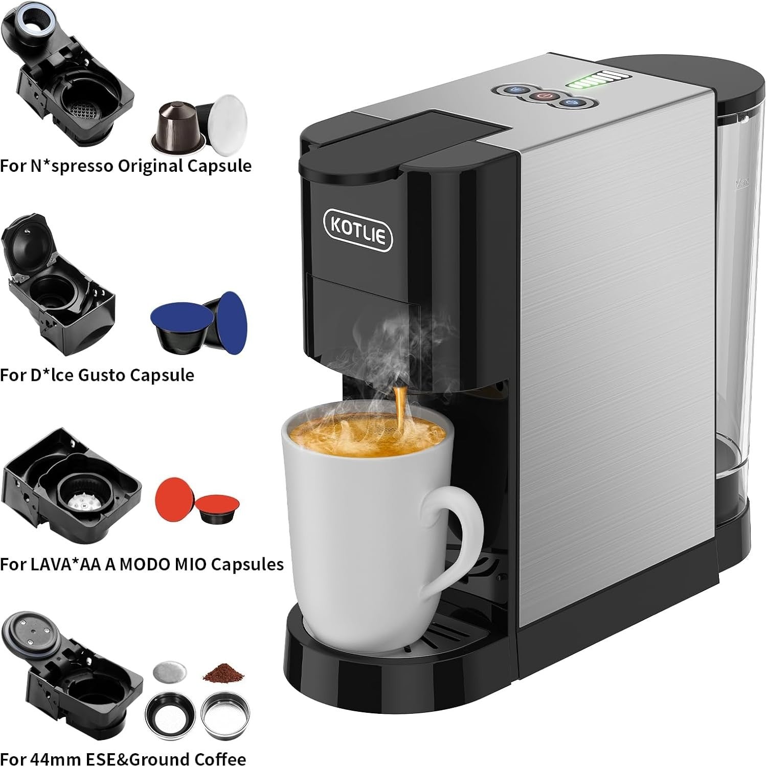 5in1 Espresso Coffee Machine 19Bar Multi-Capsule Maker Auto Shut Off 800ml Tank