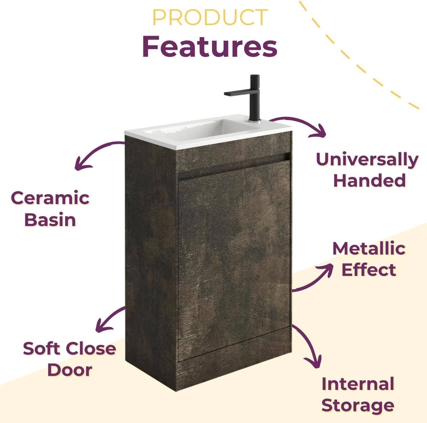 550mm Brown Wood Floor Standing Vanity Unit with Ceramic Basin & Soft Close