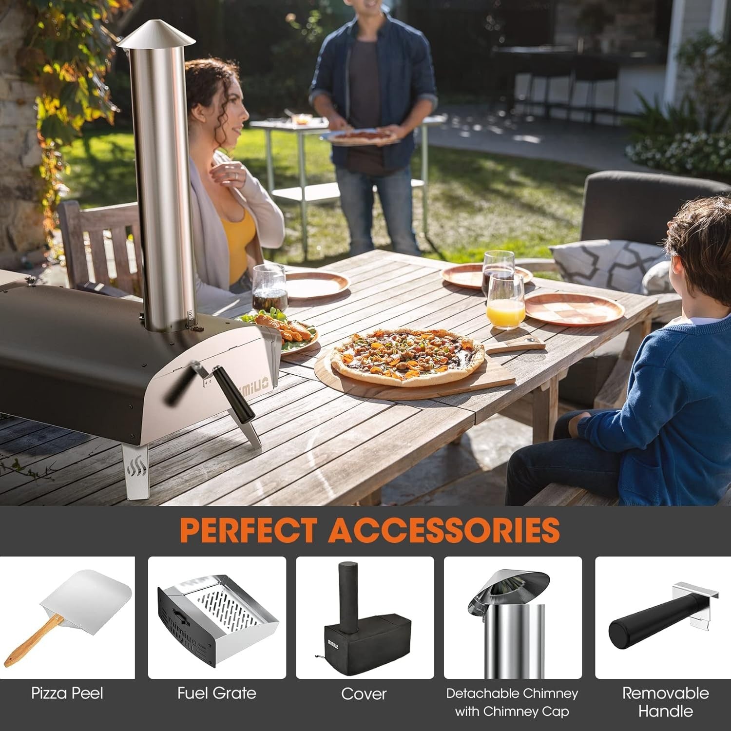 Outdoor Wood Pellet Pizza Oven Portable Garden BBQ Cooker w Stone Peel 67x35x76c