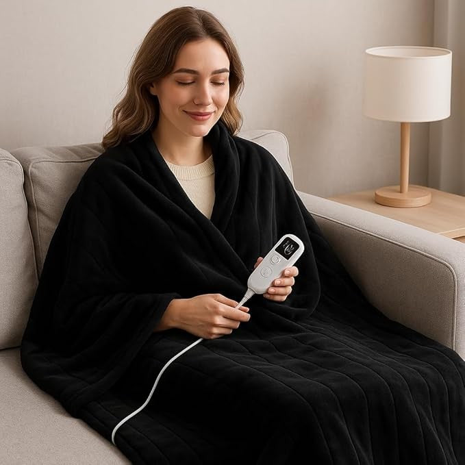 Electric Heated Throw Blanket 130x180cm Flannel Faux Fur 6 Heat Levels