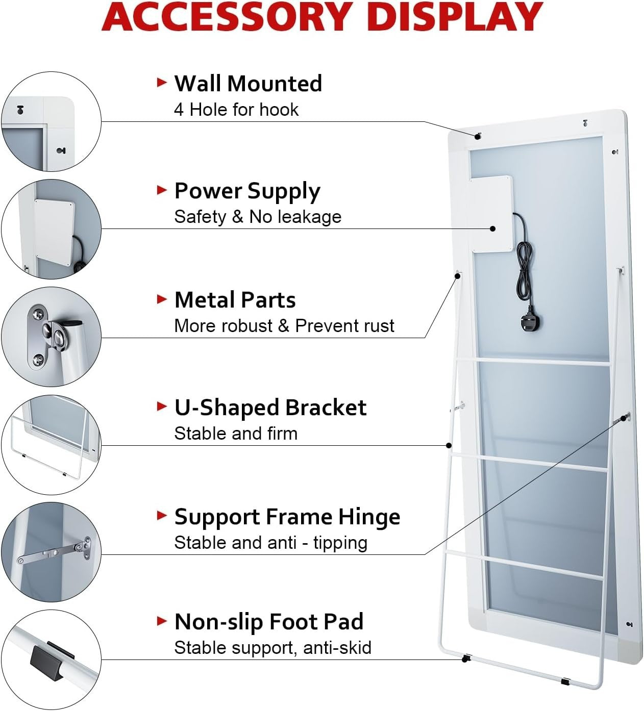 Full Length Mirror with LED Lights 160x60cm – Dimmable & Wall/Floor Mount