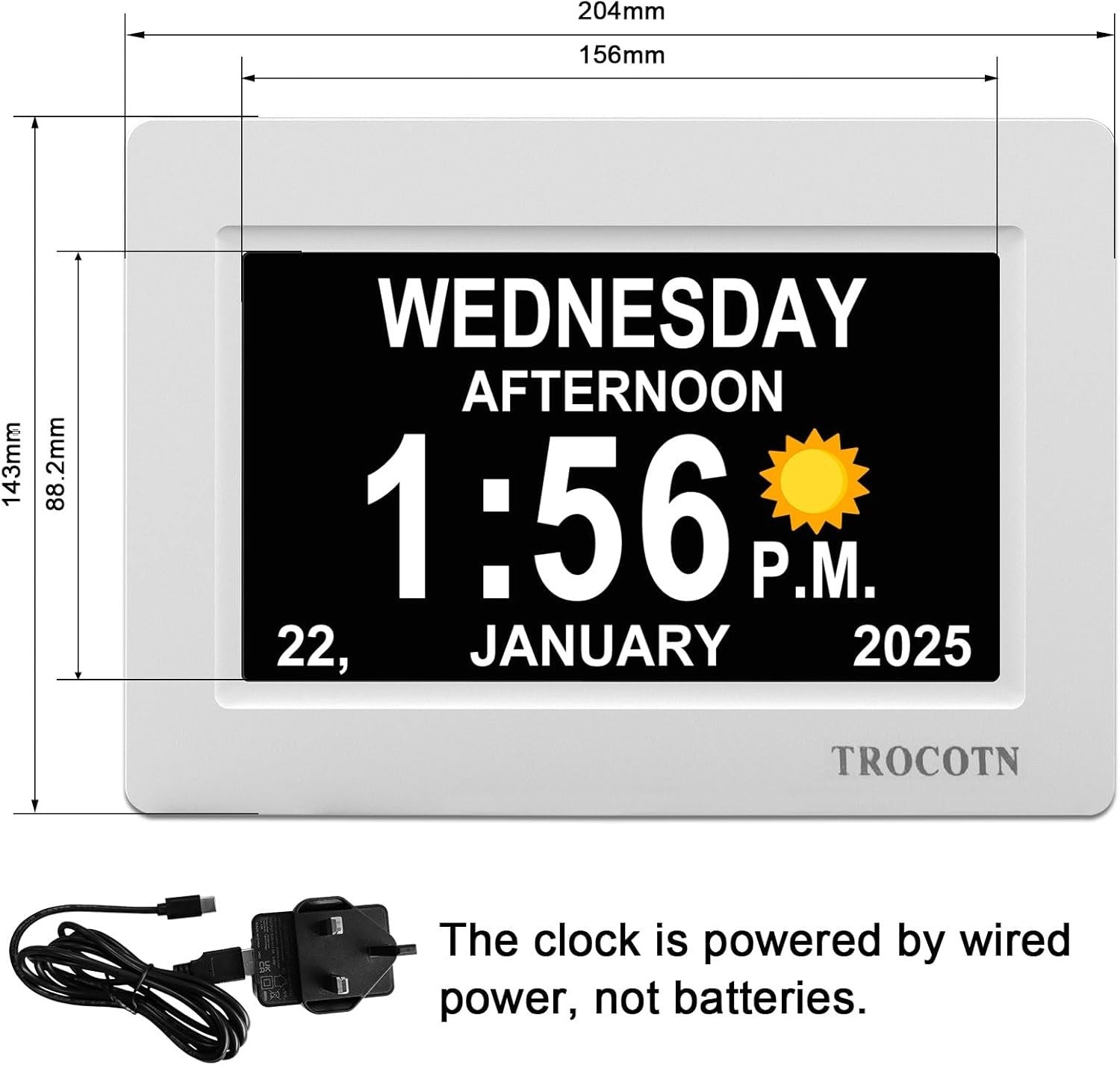 7” Dementia Digital Clock Large Day Display Auto Dimming Elderly