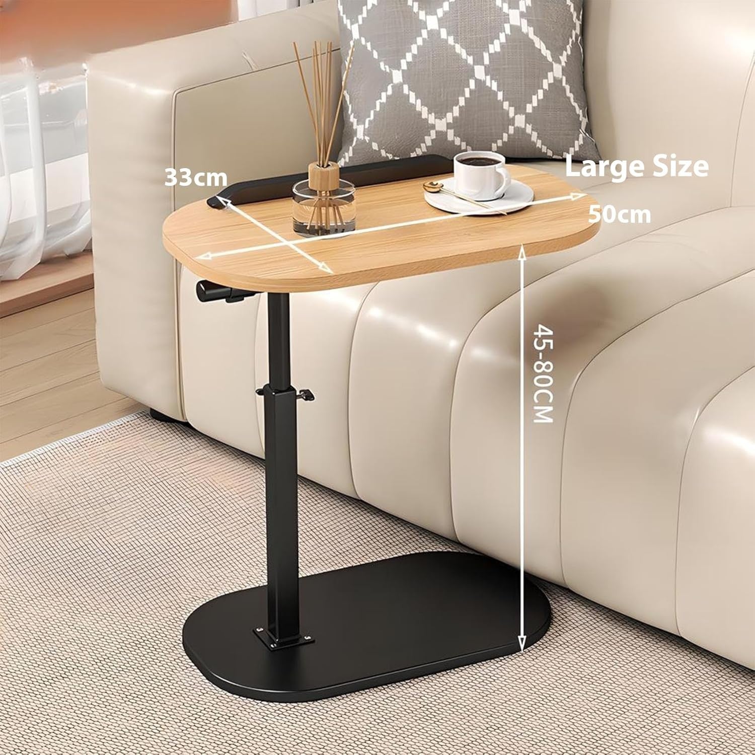 Adjustable C Shaped Side Table Swivel Laptop Desk for Sofa Bed Rustic Wood