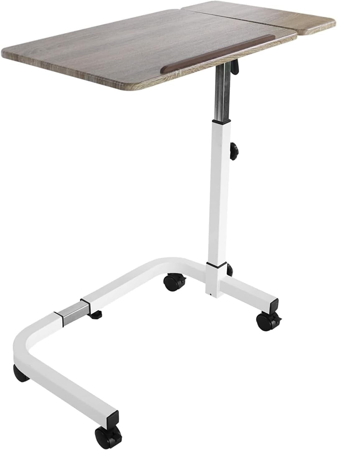 Overbed Table with Wheels Adjustable Height Tilting Laptop Desk White