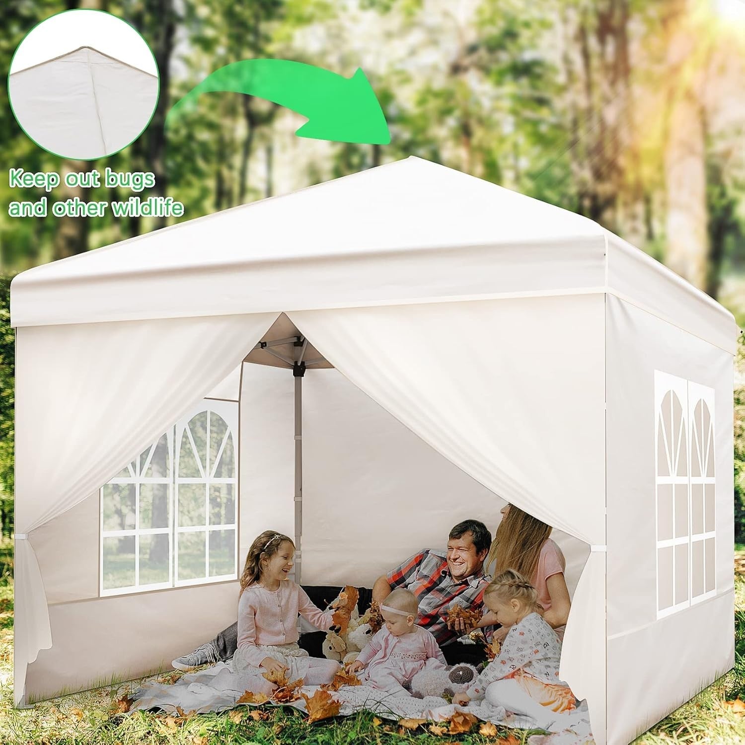 2.5x2.5M Pop Up Gazebo With Sides Windows Waterproof Garden Party Tent Khaki