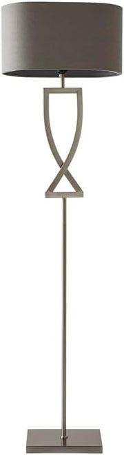 Large Silver Chrome Floor Lamp with Grey Oval Shade & LED Bulb
