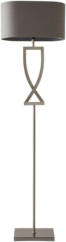 Large Silver Chrome Floor Lamp with Grey Oval Shade & LED Bulb