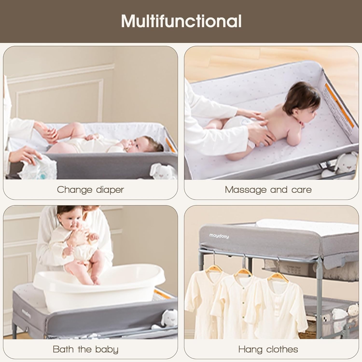 Baby Changing Table Adjustable Folding Diaper Station with Storage Rack Grey
