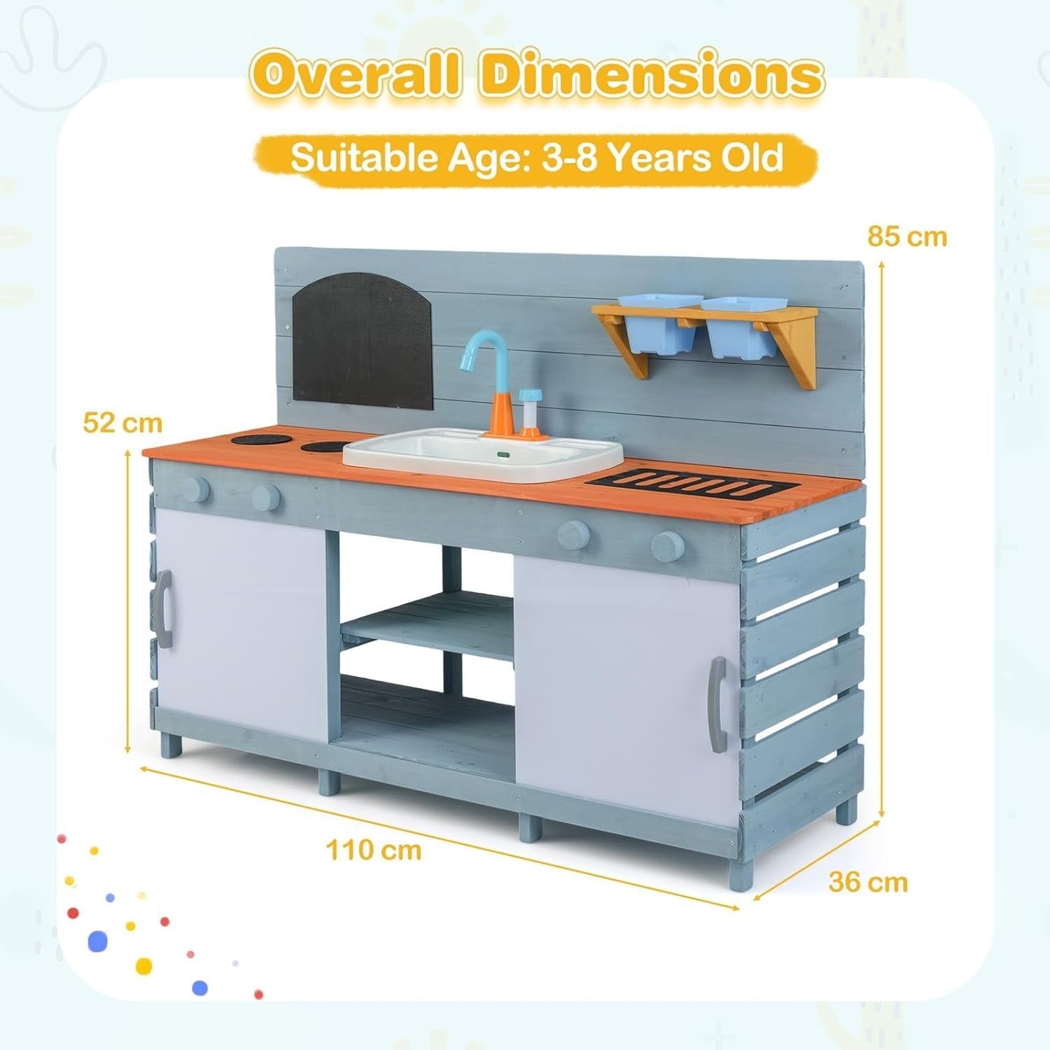 Outdoor Kids Mud Kitchen Wooden Playset Sink Stoves Chalkboard 3-8