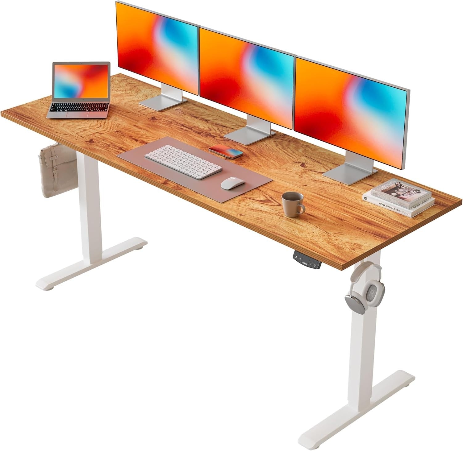 Electric Standing Desk 160x60cm Adjustable Sit Stand Brown Table with Memory