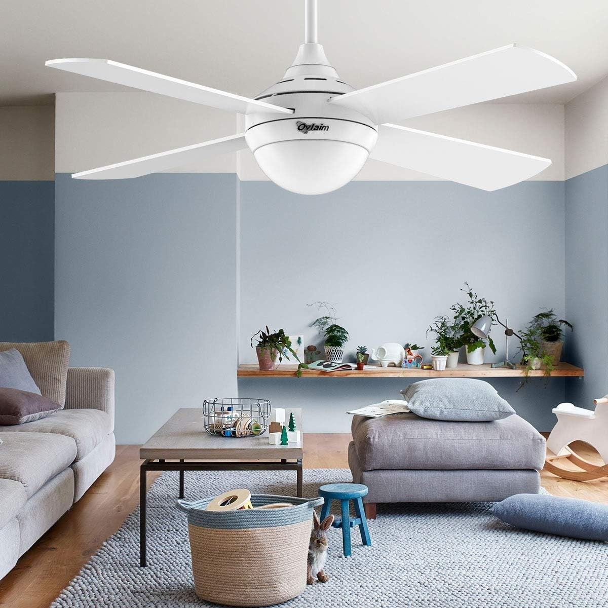 Ovlaim 48-Inch Ceiling Fan with Light, 4 Blades, 3-Color LED, Remote Control