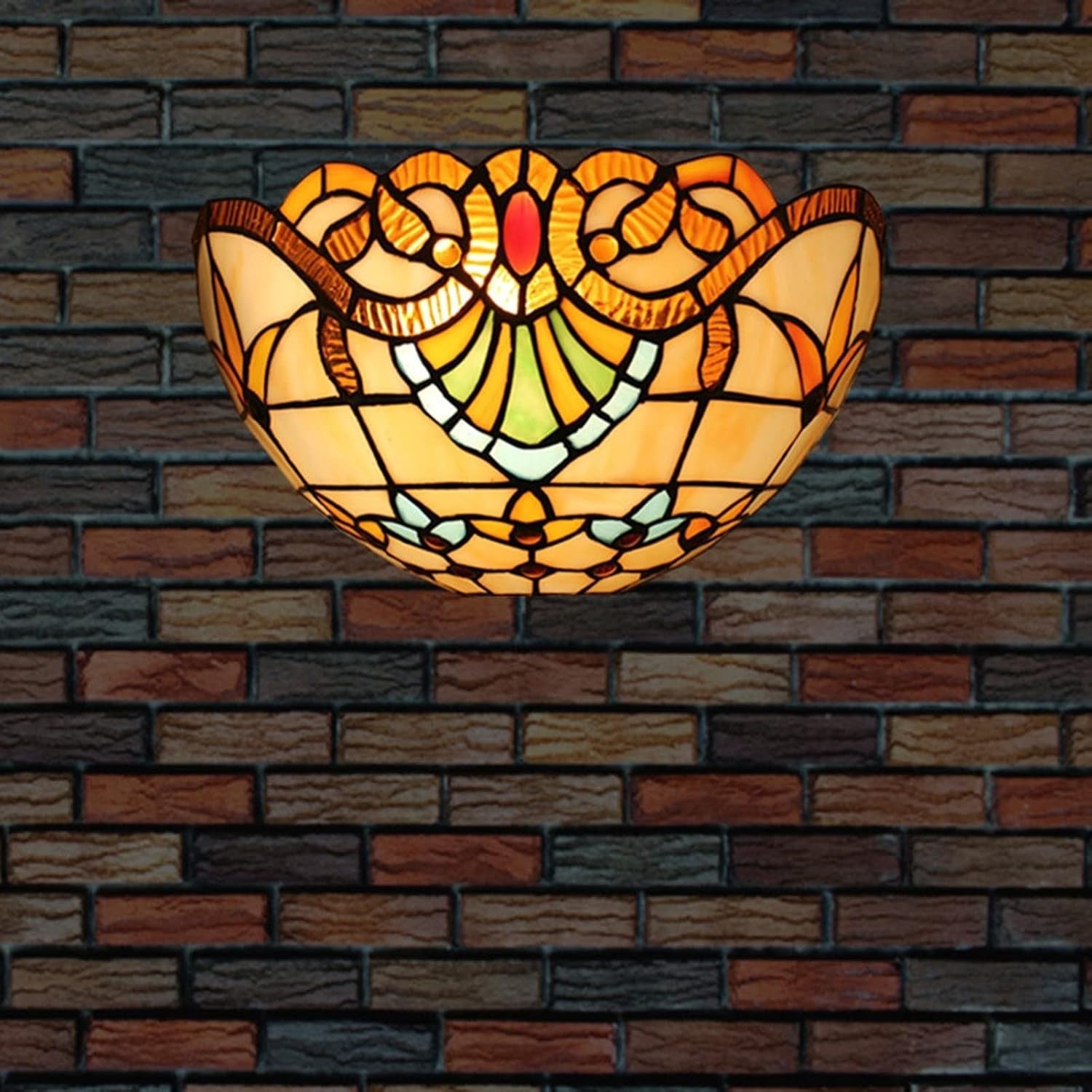 Vintage Tiffany Style Stained Glass Wall Sconce, 12" Baroque Lighting