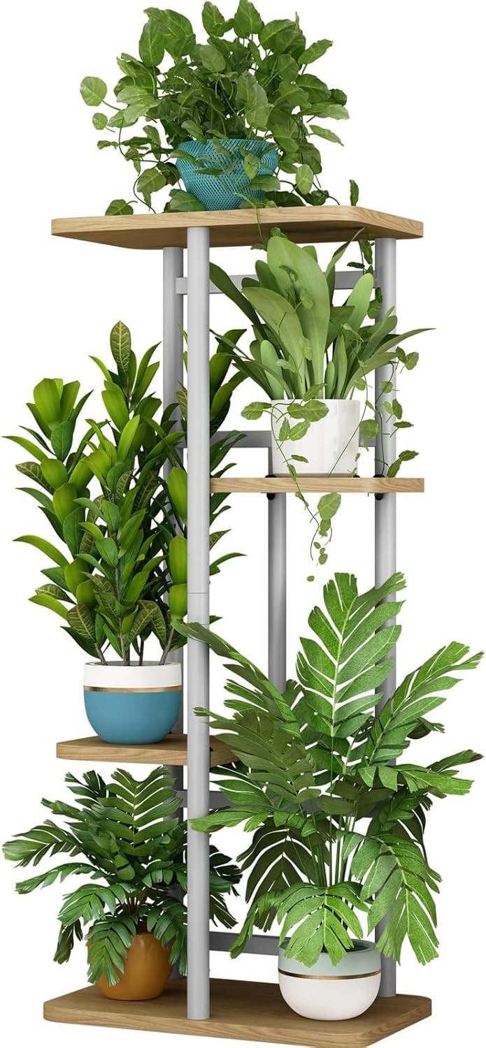 4 Tier Metal Plant Stand Indoor 5 Pot Flower Rack Corner Display Shelf White