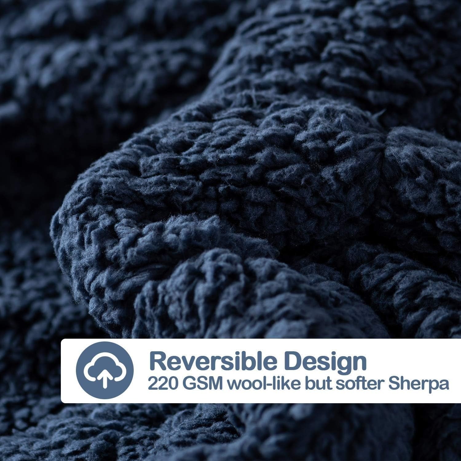 9kg Weighted Blanket Navy Blue Sherpa Plush Fleece 150x200cm for Relaxation