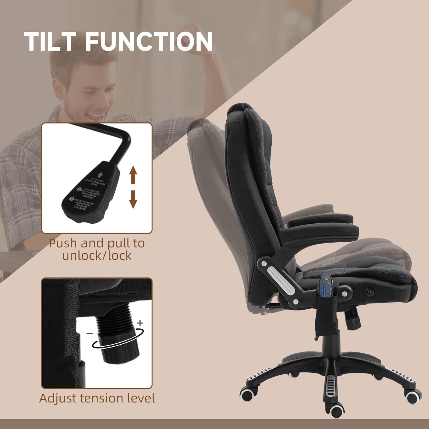Heated Massage Office Chair 6 Point High Back Recliner Black