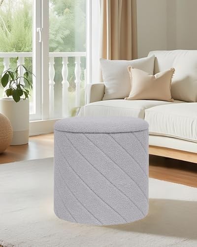 Grey Round Storage Ottoman Footstool 3-in-1 Seat with Lid 43x43x45cm