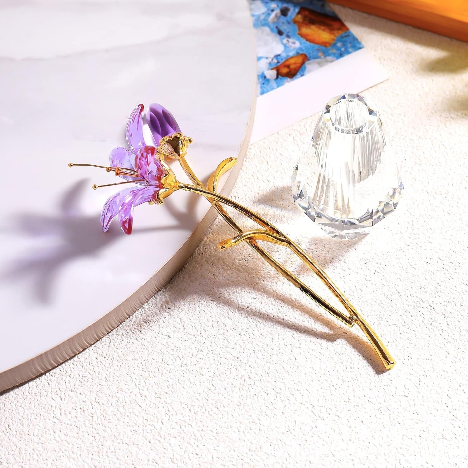 Purple Crystal Lily Flower Ornament • Luxury Glass Vase Figurine