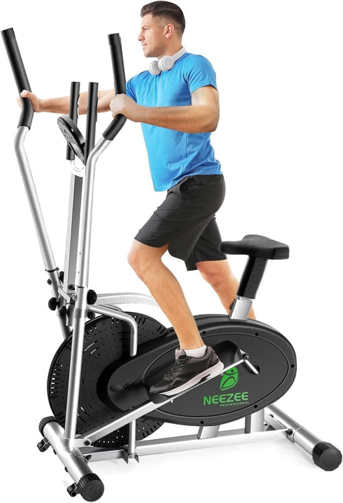 2-in-1 Home Elliptical Cross Trainer with LCD Monitor & Adjustable Resistance