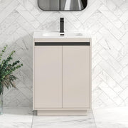 600mm Beige Floor Standing Vanity Unit with Basin Sink 2 Door Cabinet Modern