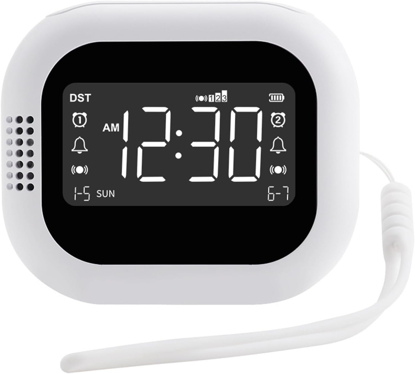 Rechargeable Vibrating Alarm Clock White LCD Display Heavy Sleepers