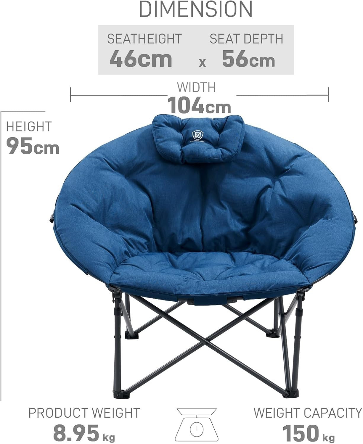 Padded XL Folding Camping Chair Heavy Duty Outdoor Chair 150kg Capacity