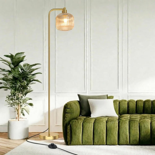 Modern Floor Lamp Tall Standing Light Pedal Switch Glass Shade Living Room