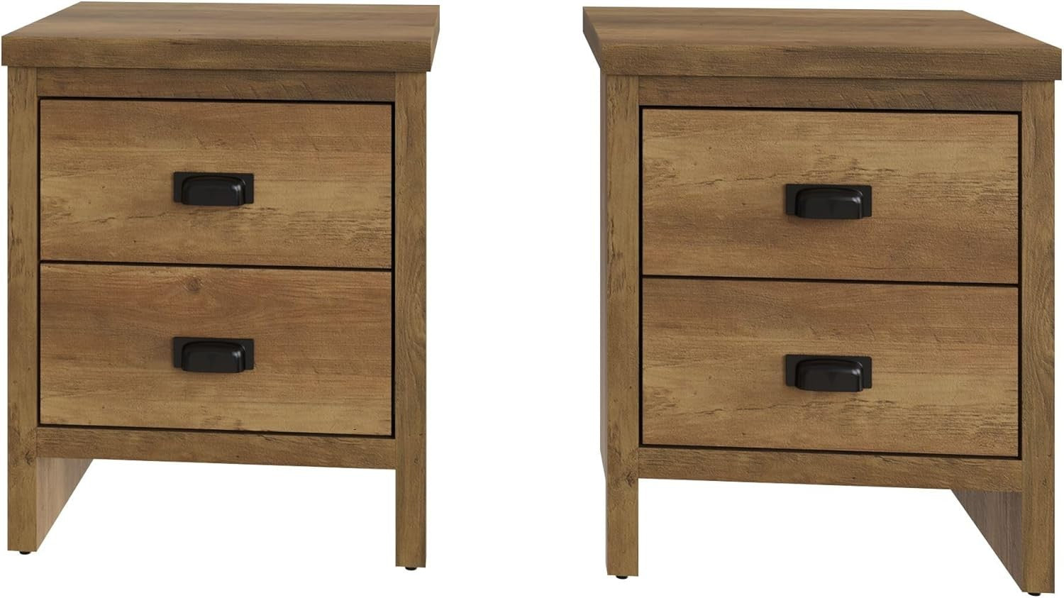 Pair of Oak 2 Drawer Bedside Tables | Rustic Wooden Nightstands with Shelf