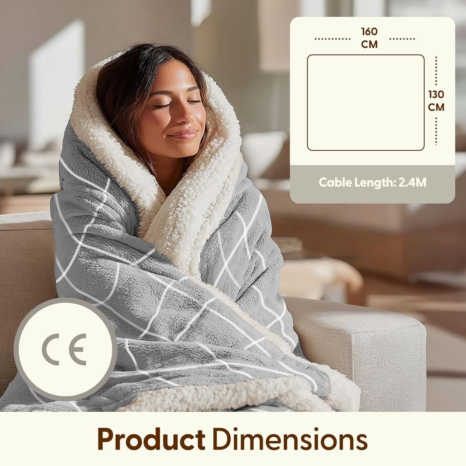 Electric Heated Throw Blanket Large Sherpa Fleece 9 Heat Settings