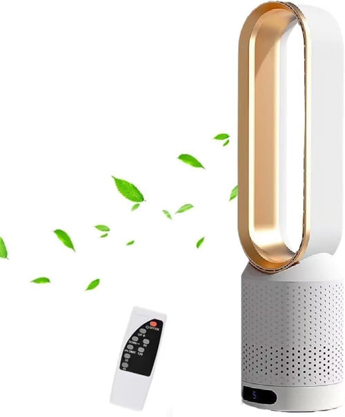 Bladeless Tower Fan 2-in-1 Air Purifier 8-Speed LED Touch Remote Control Gold