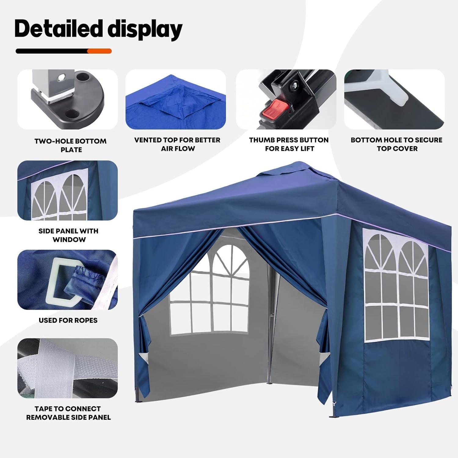 3x3M Blue Pop Up Gazebo With Removable Sides Waterproof Outdoor Tent