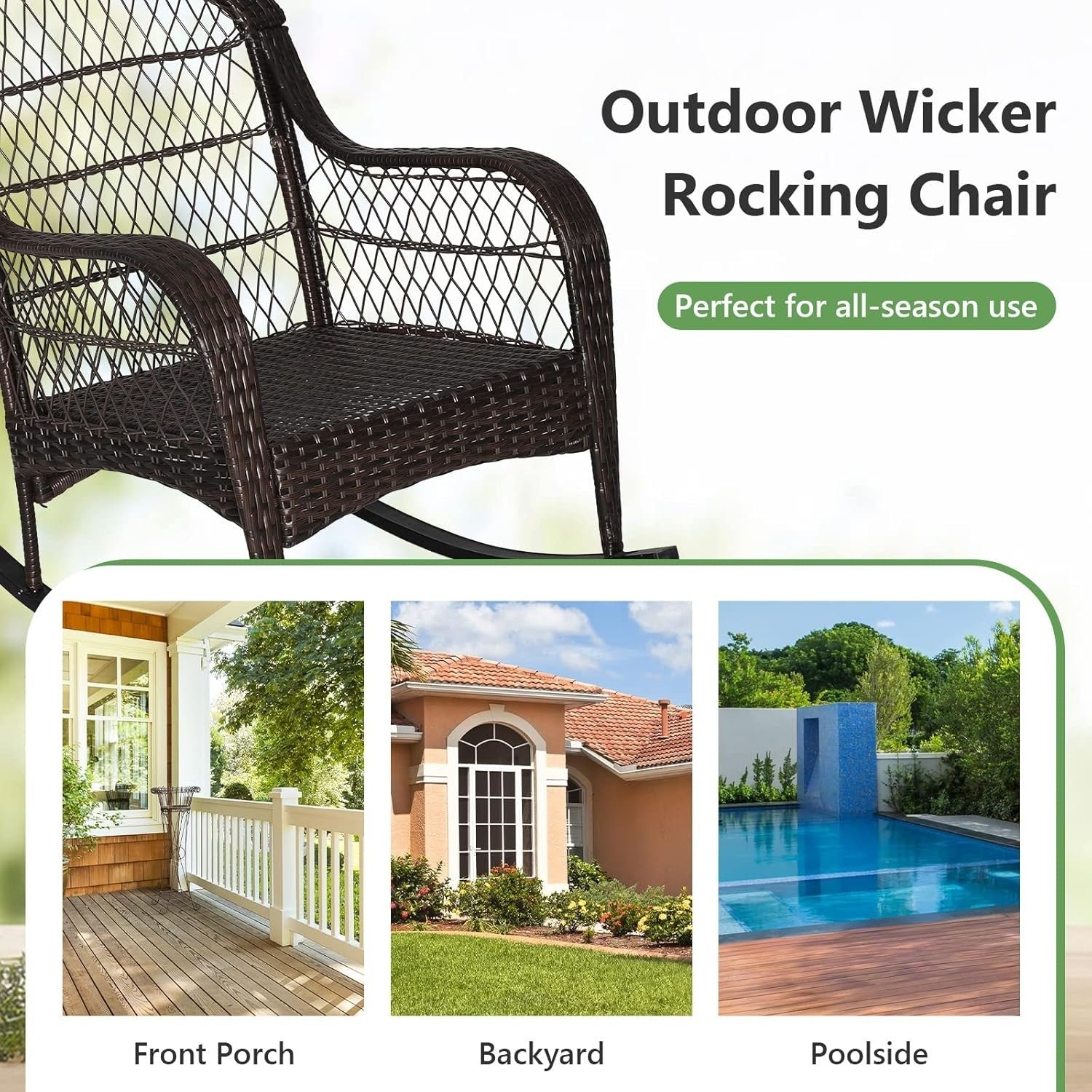 Outdoor Rattan Rocking Chair Patio Lounge Seat Cushioned Garden Deck