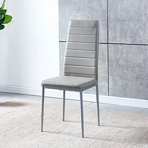 Modern 5-Piece Round Glass Dining Table Set with 4 Grey Leather Chairs
