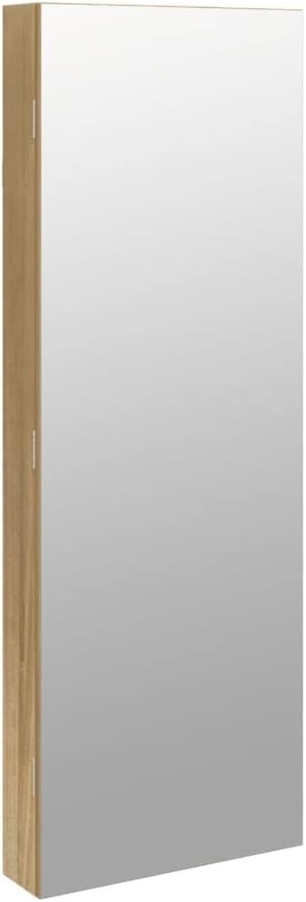LED Wall Mounted Jewelry Cabinet Frameless Mirror Lockable Storage Brown