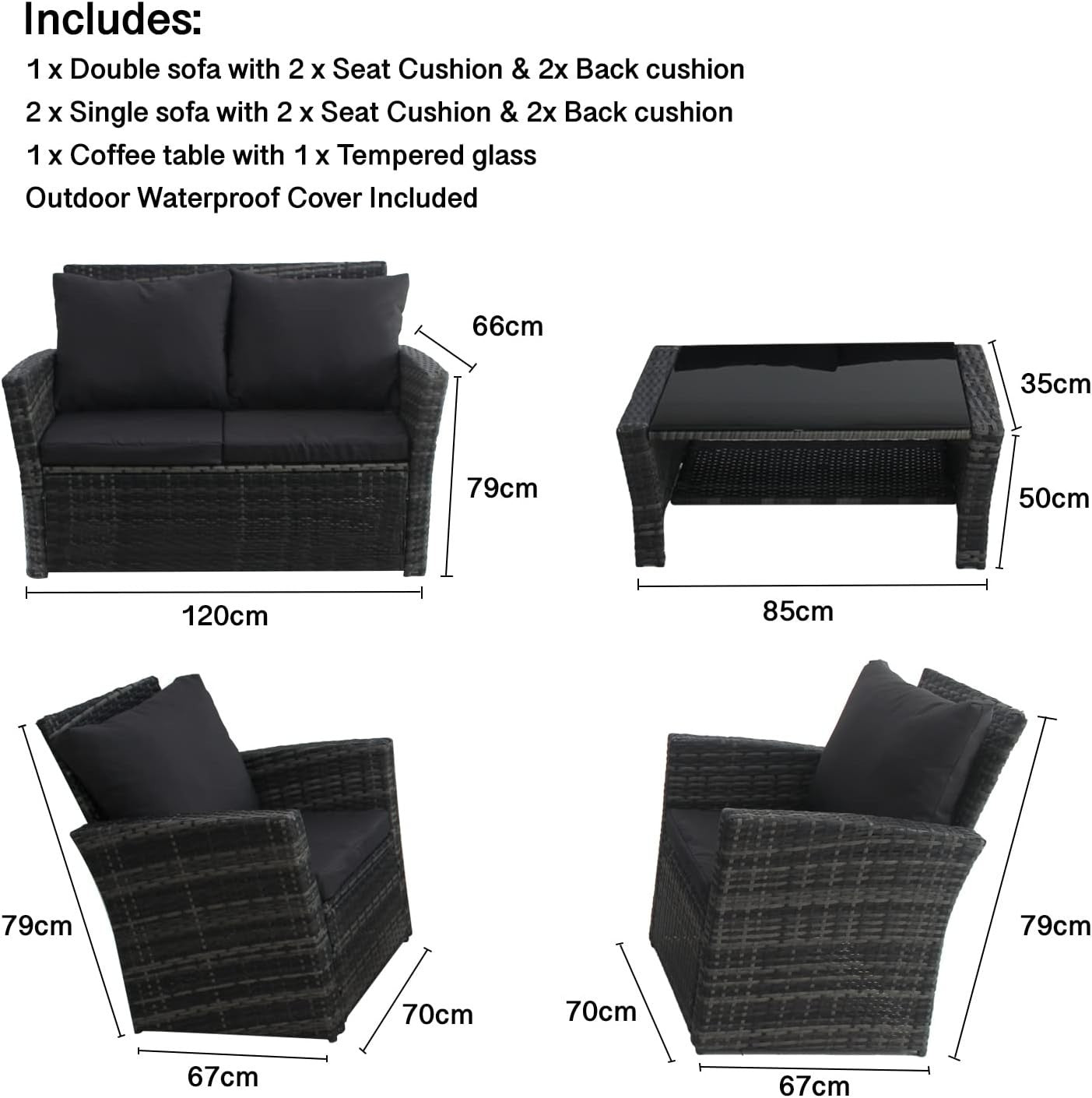 Outdoor 4 Seater Rattan Sofa Set Garden Patio Furniture Cushions Table