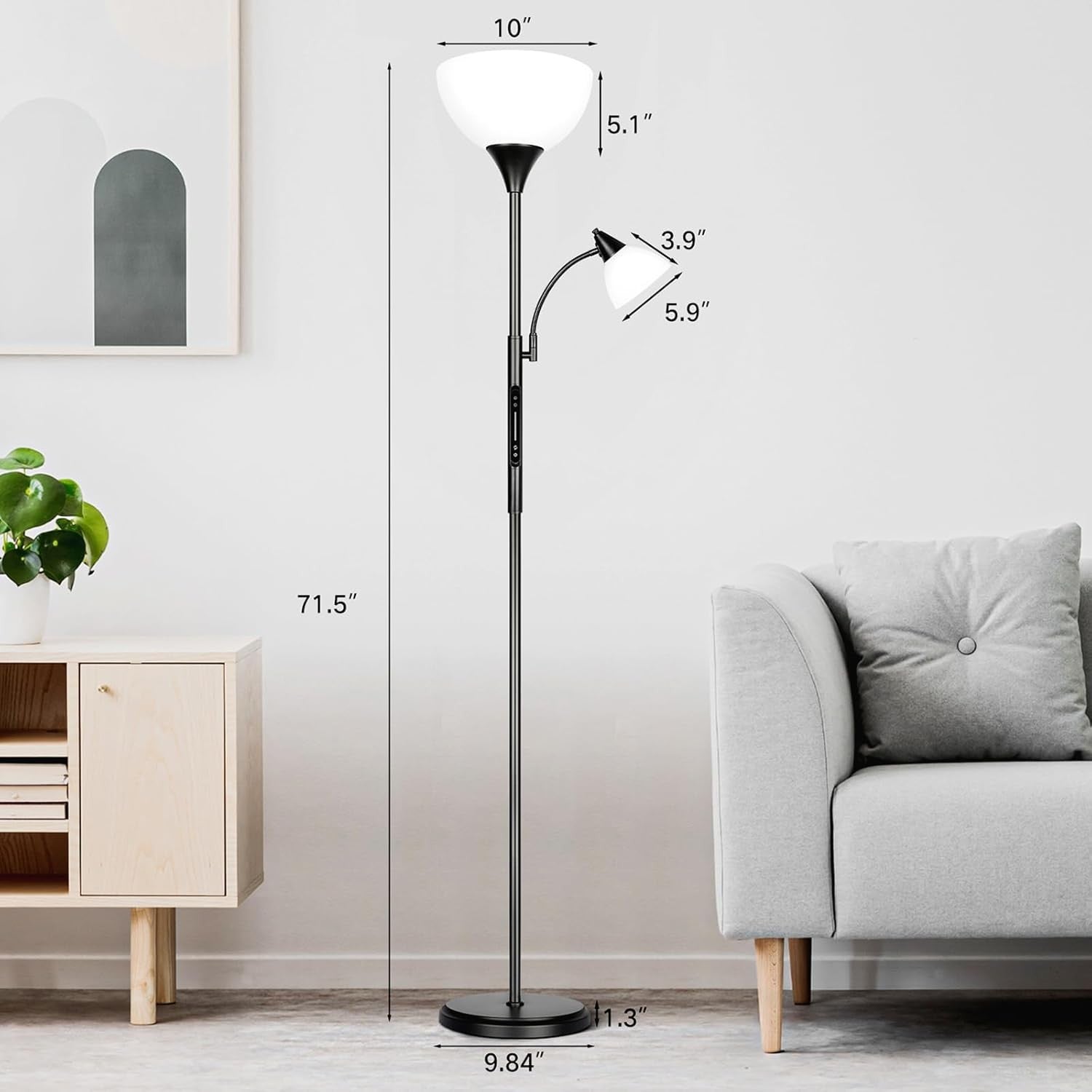 LED Dimmable Floor Lamp Touch Remote Uplighter Reading Light Tall Black