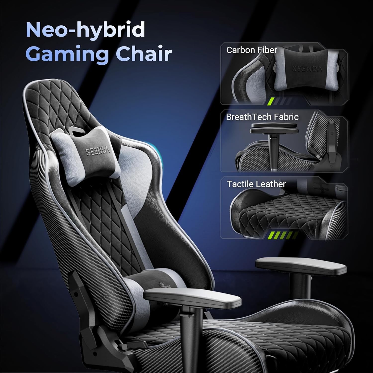 145° Reclining Gaming Chair w/ Footrest 330lb Metal Frame