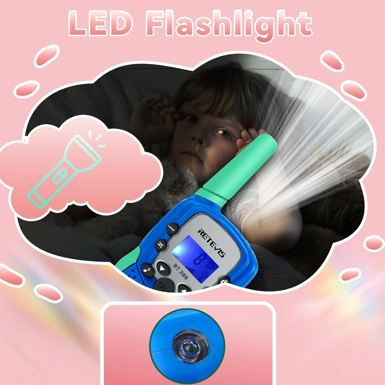 Kids Walkie Talkie VOX Flashlight Clear Sound Outdoor Toy Gift Blue
